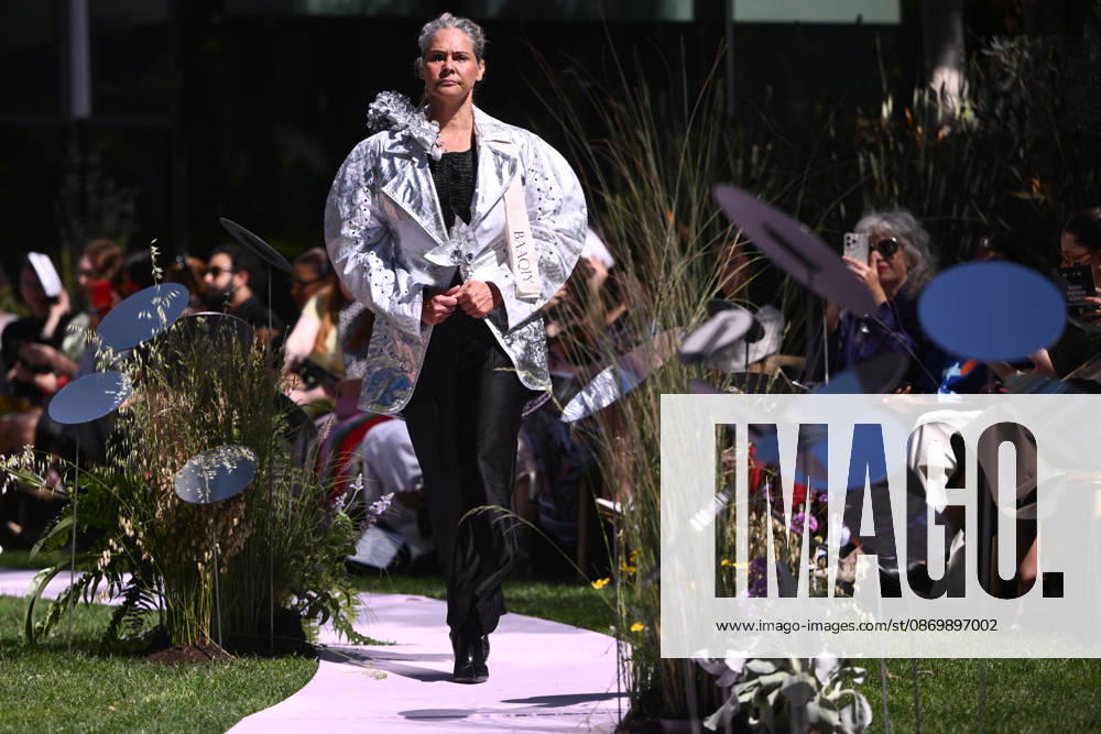 MELBOURNE FASHION WEEK PREVIEW, A model walks the runway during a 2026 Melbourne Fashion Week Runway Preview, at Sky Park, Melbourne, Monday, October 19, 2026. The preview features a selection of the upcoming collections that will appear on M FW runways including designers OUT OF HAND x Lisa Waup, Ebony Noire, Van Ermel Scherer, Perple, Gotham, Wilson Jedd Adams, Asiyam, Atoir, NGALI, Kuwaii, HoMie, Collective Closets x Mariam Farah, TOJHÃÄ, Amy Cottrell, BAAQIY and Sean Rentero. ( NO ARCHIVING MELBOURNE VICTORIA Australia