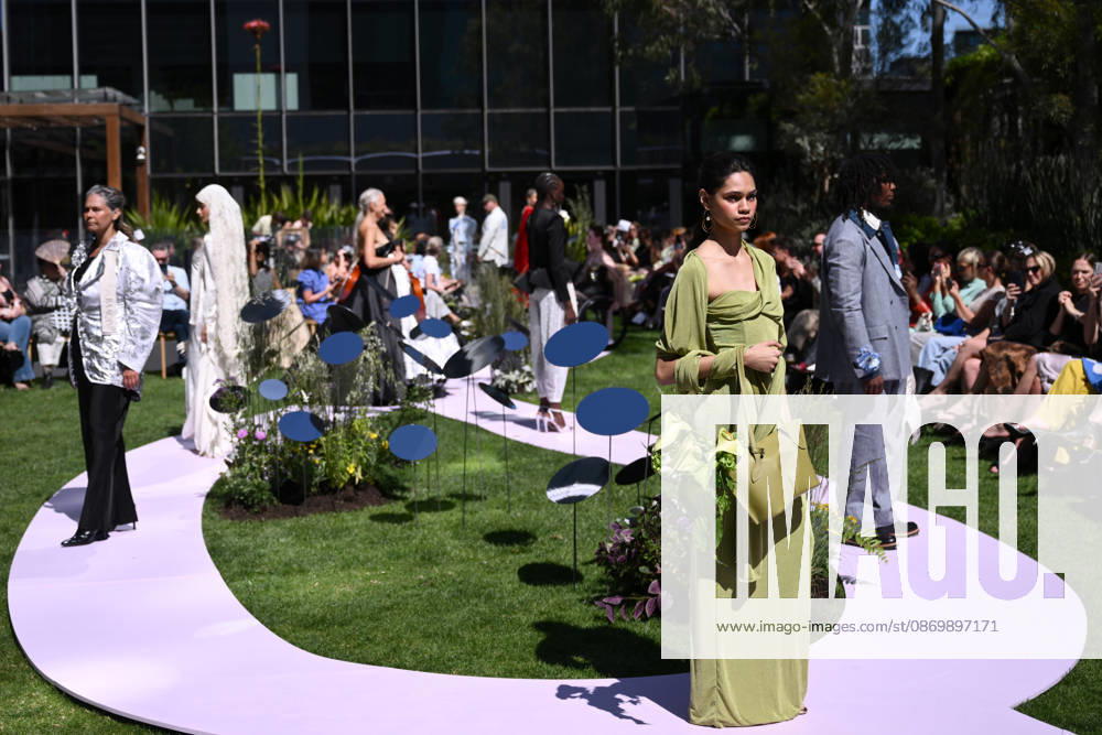 MELBOURNE FASHION WEEK PREVIEW, A model walks the runway during a 2026 Melbourne Fashion Week Runway Preview, at Sky Park, Melbourne, Monday, October 19, 2026. The preview features a selection of the upcoming collections that will appear on M FW runways including designers OUT OF HAND x Lisa Waup, Ebony Noire, Van Ermel Scherer, Perple, Gotham, Wilson Jedd Adams, Asiyam, Atoir, NGALI, Kuwaii, HoMie, Collective Closets x Mariam Farah, TOJHÃÄ, Amy Cottrell, BAAQIY and Sean Rentero. ( NO ARCHIVING MELBOURNE VICTORIA Australia