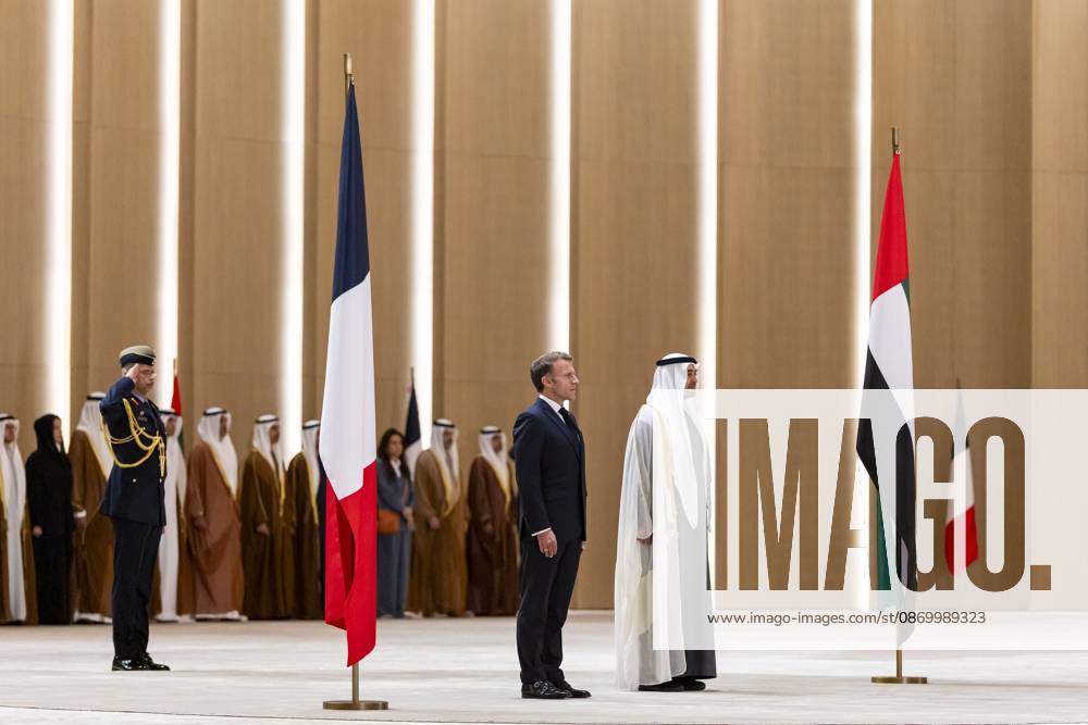 Macron visits UAE on second stop of four-nation Gulf tour ABU DHABI, UAE - OCTOBER 19: (---- - MANDATORY CREDIT - UAE PRESIDENTIAL PALACE HANDOUT - NO MARKETING NO ADVERTISING CAMPAIGNS - DISTRIBUTED AS A SERVICE TO CLIENTS----) UAE President Sheikh Mohamed bin Zayed Al Nahyan (R) welcomes French President Emmanuel Macron (L), who arrived in the United Arab Emirates, marking the second leg of his four-nation Gulf tour, at Qasr Al Watan in the capital Abu Dhabi on October 19, 2026. UAE Presidential Palace Anadolu Abu Dhabi United Arab Emirates. Editorial use only. Please get in touch for any other usage.
