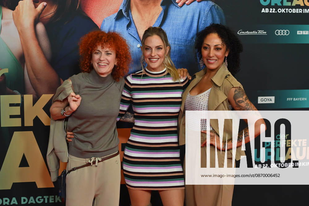From left: Lucy DIAKOVSKA (No Angels), Sandy MOELLING (No Angels), Jessica WAHLS (No Angels) World premiere of *THE PERFECT VACATION* on October 19, 2026, at the Mathaeser Filmpalast in Munich. Photo call on the red carpet.