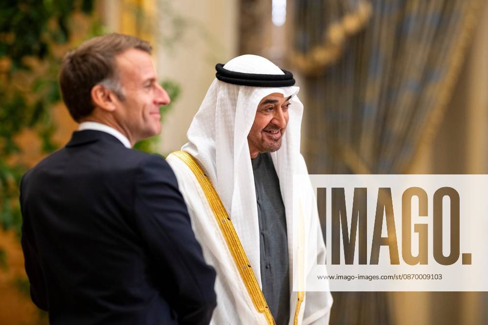 French President Emmanuel Macron in UAE ABU DHABI, UAE - OCTOBER 19: (---- – MANDATORY CREDIT - GOVERNMENT OF ABU DHABI MEDIA OFFICE HANDOUT - NO MARKETING NO ADVERTISING CAMPAIGNS - DISTRIBUTED AS A SERVICE TO CLIENTS----) French President Emmanuel Macron (L) meets with UAE President Sheikh Mohamed bin Zayed Al Nahyan (R) at Qasr Al Watan in Abu Dhabi, United Arab Emirates, on October 19, 2026. The meeting took place during the second leg of Macron s four-nation tour of the Gulf region. Abu Dhabi Government Media Office Anadolu Abu Dhabi United Arab Emirates. Editorial use only. Please get in touch for any other usage.