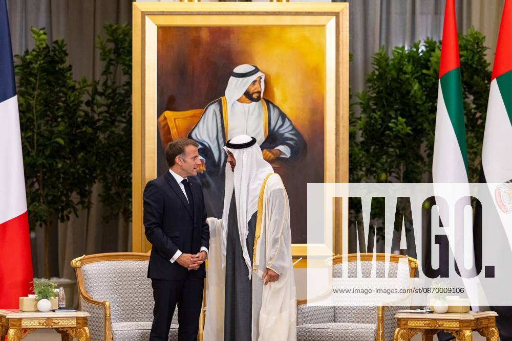 French President Emmanuel Macron in UAE ABU DHABI, UAE - OCTOBER 19: (---- – MANDATORY CREDIT - GOVERNMENT OF ABU DHABI MEDIA OFFICE HANDOUT - NO MARKETING NO ADVERTISING CAMPAIGNS - DISTRIBUTED AS A SERVICE TO CLIENTS----) French President Emmanuel Macron (L) meets with UAE President Sheikh Mohamed bin Zayed Al Nahyan (R) at Qasr Al Watan in Abu Dhabi, United Arab Emirates, on October 19, 2026. The meeting took place during the second leg of Macron s four-nation tour of the Gulf region. Abu Dhabi Government Media Office Anadolu Abu Dhabi United Arab Emirates. Editorial use only. Please get in touch for any other usage.
