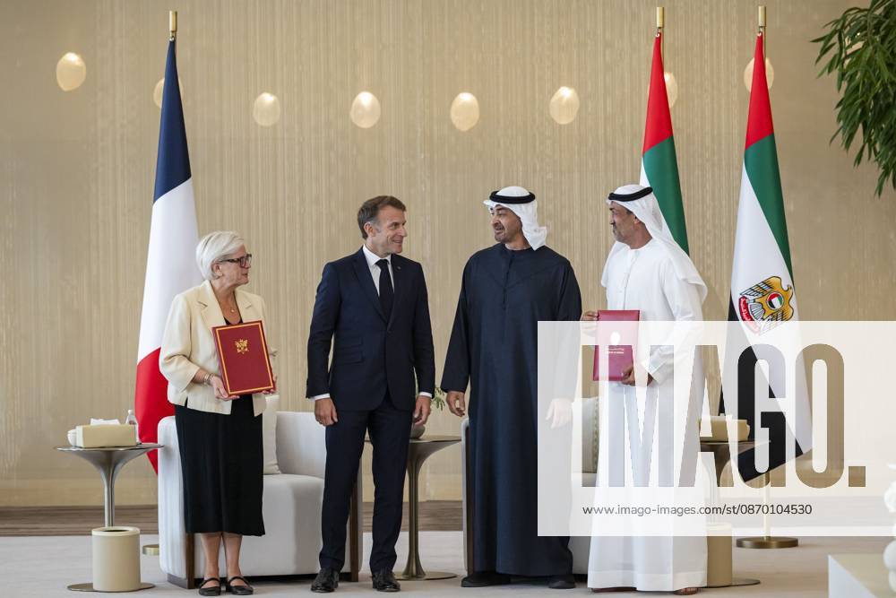 French President Emmanuel Macron in UAE ABU DHABI, UNITED ARAB EMIRATES - OCTOBER 20: (---- – MANDATORY CREDIT - UAE PRESIDENTIAL PALACE HANDOUT - NO MARKETING NO ADVERTISING CAMPAIGNS - DISTRIBUTED AS A SERVICE TO CLIENTS----) French President Emmanuel Macron meets with UAE President Sheikh Mohamed bin Zayed Al Nahyan at Zayed International Airport in Abu Dhabi, United Arab Emirates, on October 20, 2026. During the meeting, held as part of Macron s four-nation Gulf tour, the two leaders witnessed the exchange of a strategic defence partnership framework and memorandum of understanding between the UAE and France. UAE Presidential Palace Handout Anadolu Abu Dhabi United Arab Emirates. Editorial use only. Please get in
