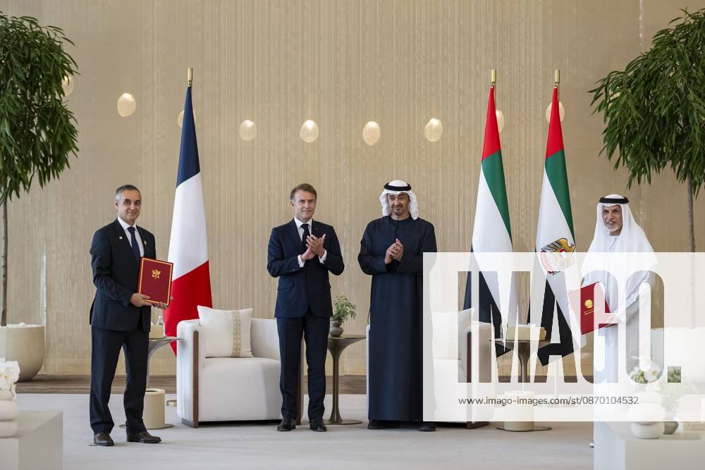 French President Emmanuel Macron in UAE ABU DHABI, UNITED ARAB EMIRATES - OCTOBER 20: (---- – MANDATORY CREDIT - UAE PRESIDENTIAL PALACE HANDOUT - NO MARKETING NO ADVERTISING CAMPAIGNS - DISTRIBUTED AS A SERVICE TO CLIENTS----) French President Emmanuel Macron meets with UAE President Sheikh Mohamed bin Zayed Al Nahyan at Zayed International Airport in Abu Dhabi, United Arab Emirates, on October 20, 2026. During the meeting, held as part of Macron s four-nation Gulf tour, the two leaders witnessed the exchange of a strategic defence partnership framework and memorandum of understanding between the UAE and France. UAE Presidential Palace Handout Anadolu Abu Dhabi United Arab Emirates. Editorial use only. Please get in