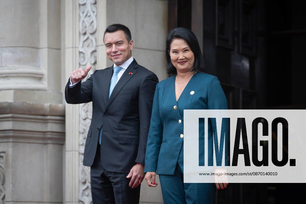 Keiko Fujimori - Daniel Noboa meeting in Peru LIMA, PERU - OCTOBER 20: Peruvian President Keiko Fujimori welcomes Ecuadorian President Daniel Noboa at the Government Palace in Lima, Peru on October 20, 2026. The leaders gathered for the 17th Binational Cabinet meeting between Peru and Ecuador. Jorge Cerdan Anadolu Lima Peru. Editorial use only. Please get in touch for any other usage.