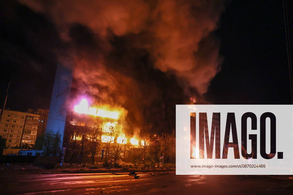 RUSSIA, LUGANSK - OCTOBER 21, 2026: A fire breaks out after a Ukrainian drone strike on a communication hub. Alexander Reka TASS 99700466