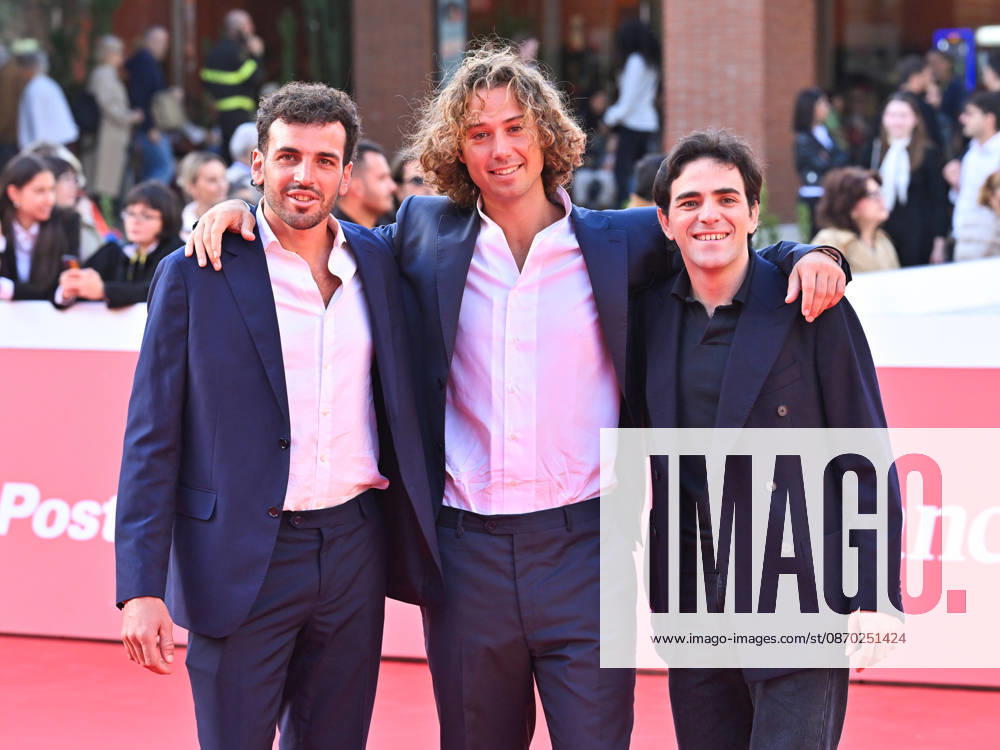 IPA89992436 - Rome, 2026 Film Festival Evening 9. Red Carpet for the film *FEDERICA THE LAST OLYMPICS*. Pictured: Davide Brignone, Federico Gariboldi, and Edoardo Hensemberger