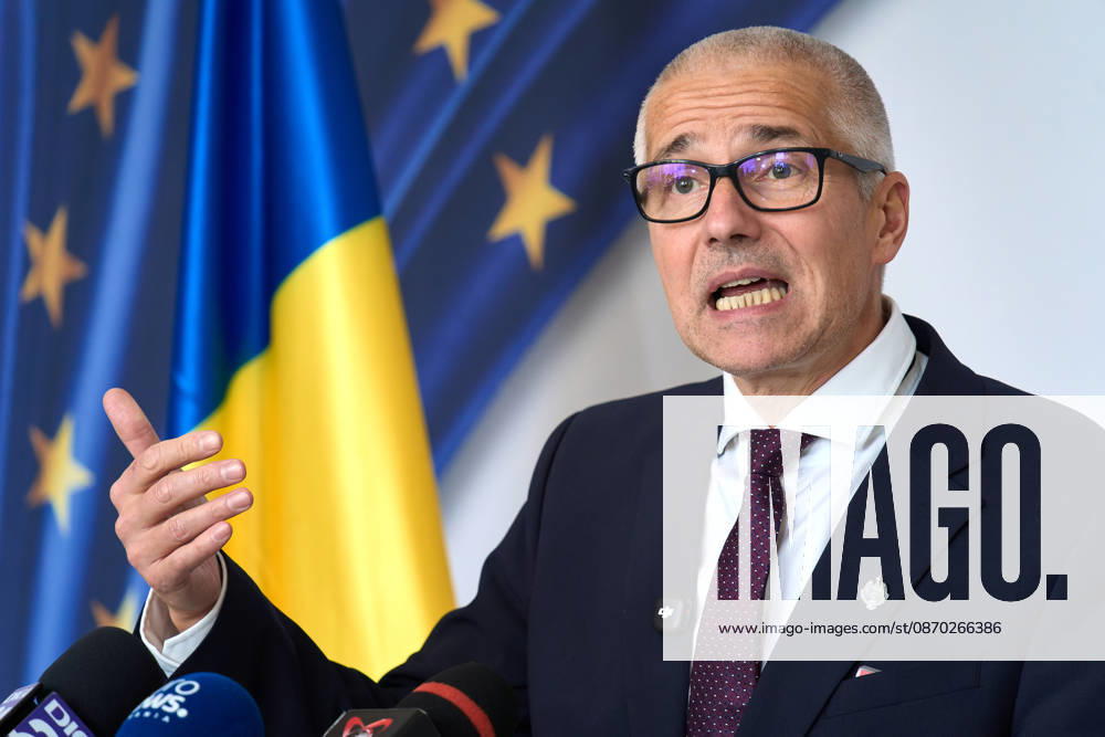Radu Marinescu, Romanian Minister of Justice, Press Conference Bucharest, Romania. 21st Oct, 2026: Radu Marinescu, Minister of Justice, holds a press conference at the ministry s headquarters. Bucharest Romania