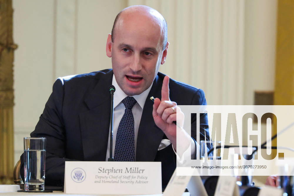 DC: President Trump Hosts Roundtable on Cybercrime at White House Stephen Miller, White House Deputy Chief of Staff for Policy, speaks during a roundtable discussion on cybercrime in the East Room of the White House on October 21, 2026 in Washington, D.C. The administration is fighting back against foreign-based organized criminal organizations that exploit Americans in cyberspace and their scam centers and fraud schemes. (Photo by Samuel Corum Pool ABACAPRESS.COM) Washington DC United States
