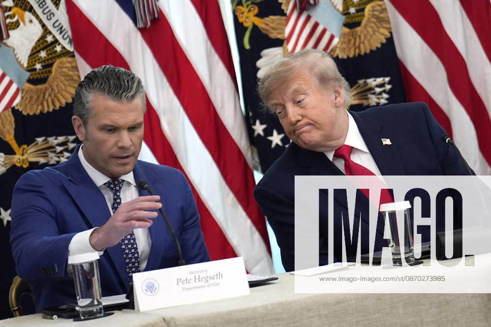 Donald Trump on cybercrime - Washington US President Donald Trump with Defense Secretary Pete Hegseth participates in the roundtable on protecting American families and seniors from cybercrime in the East Room at the White House in Washington on October 21, 2026. Photo by Yuri Gripas ABACAPRESS.COM Washington DC United States