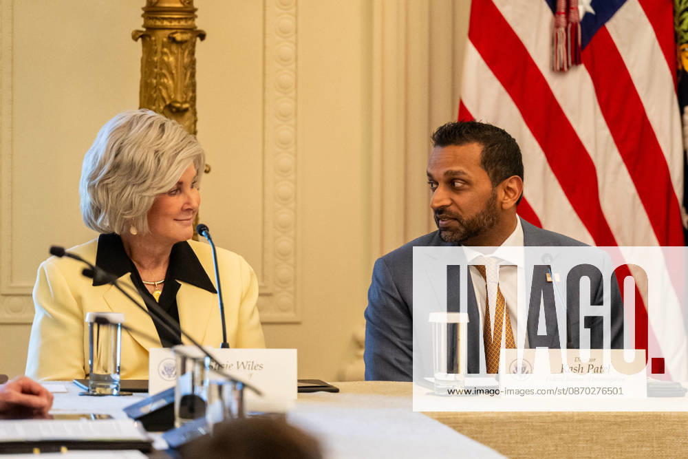 White House Chief of Staff SUSIE WILES and FBI Director KASH PATEL attend a White House roundtable hosted by President DONALD TRUMP focused on combating cybercrime, online fraud and foreign-based criminal networks targeting Americans. Washington United States - ZUMAk206 20261021_znp_k206_001