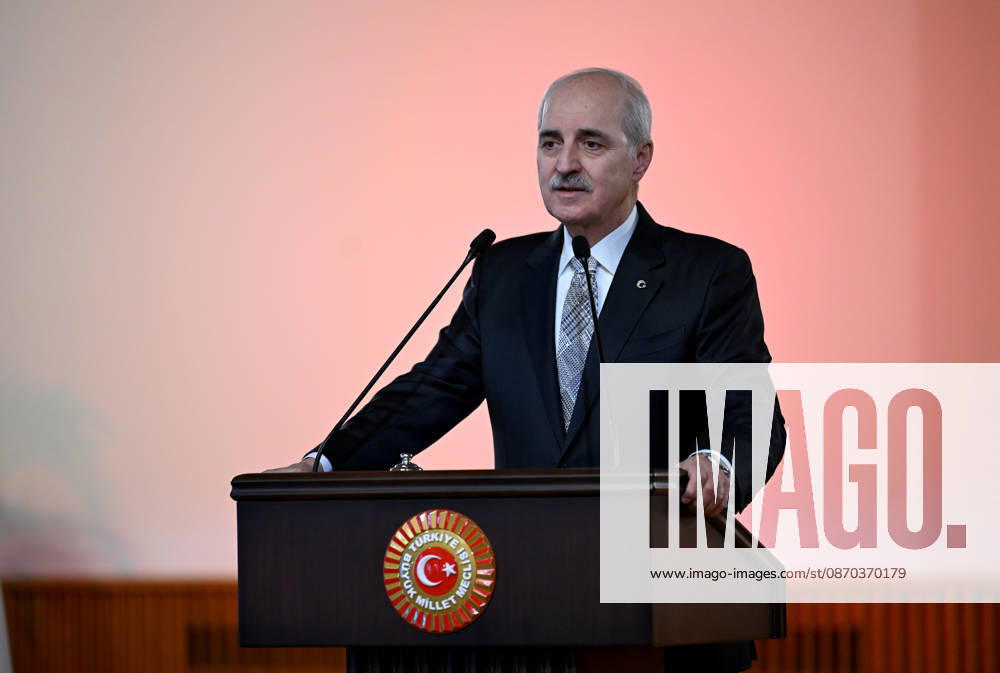 Turkish Parliament Speaker Numan Kurtulmus meets Luxembourg counterpart Claude Wiseler in Ankara ANKARA, TURKIYE - OCTOBER 22: Speaker of the Turkish Grand National Assembly (TBMM) Numan Kurtulmus (pictured) speaks during a joint press conference with President of Luxembourg s Chamber of Deputies Claude Wiseler at the Turkish parliament s ceremonial hall following their meeting in Ankara, Turkiye, on October 22, 2026. Rasit Aydogan Anadolu Ankara Turkey. Editorial use only. Please get in touch for any other usage.