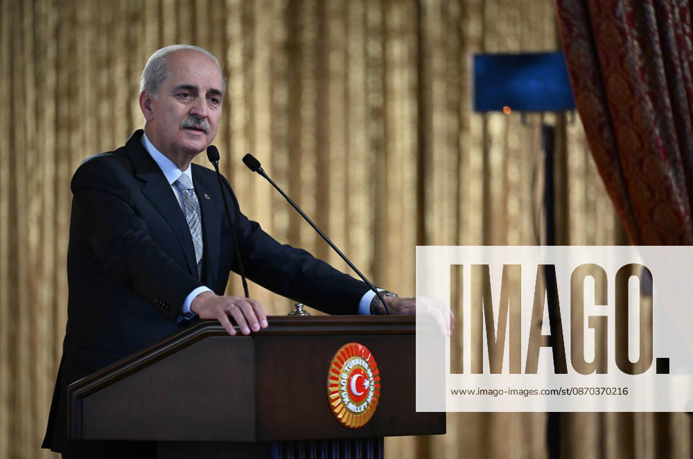 Turkish Parliament Speaker Numan Kurtulmus meets Luxembourg counterpart Claude Wiseler in Ankara ANKARA, TURKIYE - OCTOBER 22: Speaker of the Turkish Grand National Assembly (TBMM) Numan Kurtulmus (pictured) speaks during a joint press conference with President of Luxembourg s Chamber of Deputies Claude Wiseler at the Turkish parliament s ceremonial hall following their meeting in Ankara, Turkiye, on October 22, 2026. Rasit Aydogan Anadolu Ankara Turkey. Editorial use only. Please get in touch for any other usage.