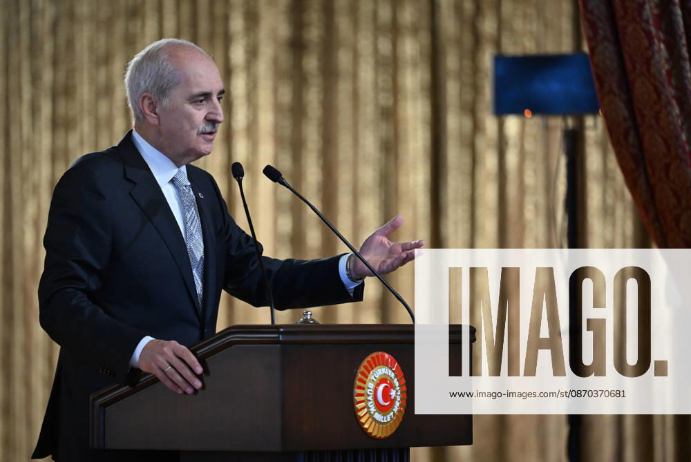 Turkish Parliament Speaker Numan Kurtulmus meets Luxembourg counterpart Claude Wiseler in Ankara ANKARA, TURKIYE - OCTOBER 22: Speaker of the Turkish Grand National Assembly (TBMM) Numan Kurtulmus speaks during a joint press conference with President of Luxembourg s Chamber of Deputies Claude Wiseler at the Turkish parliament s ceremonial hall following their meeting in Ankara, Turkiye, on October 22, 2026. Rasit Aydogan Anadolu Ankara Turkey. Editorial use only. Please get in touch for any other usage.
