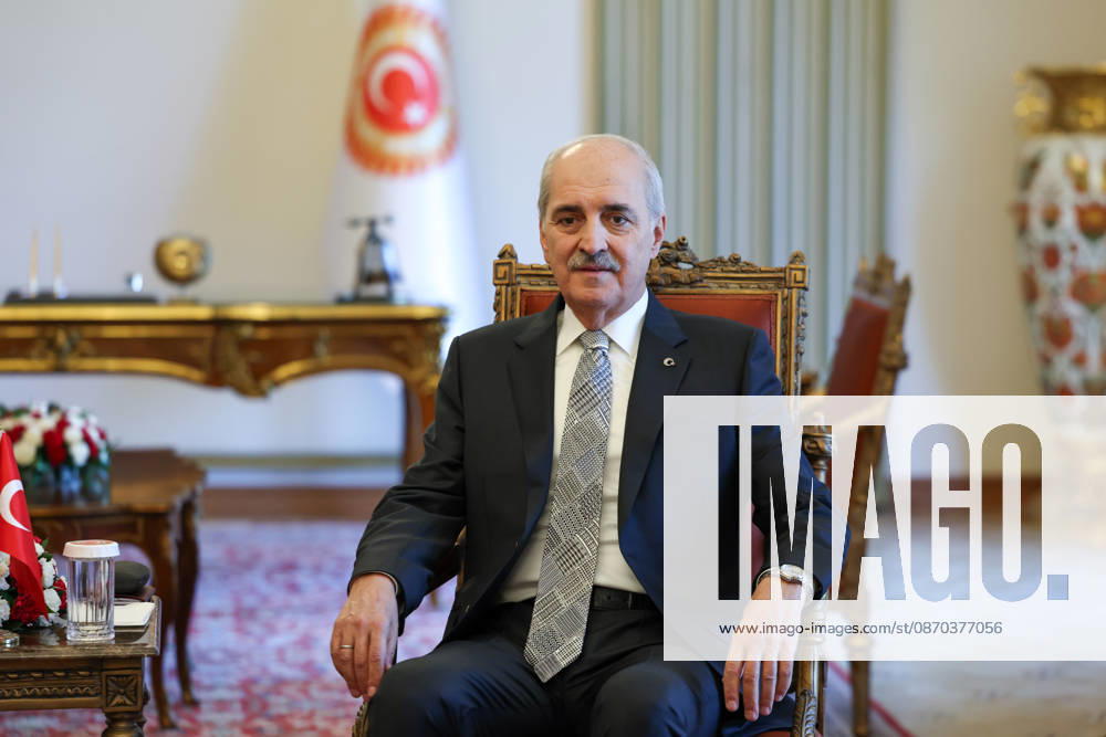 Speaker of the Turkish Parliament Numan Kurtulmus meets Luxembourg Counterpart Claude Wiseler in Ankara ANKARA, TURKIYE - OCTOBER 22: (---- - MANDATORY CREDIT - TURKISH GRAND NATIONAL ASSEMBLY HANDOUT - NO MARKETING NO ADVERTISING CAMPAIGNS - DISTRIBUTED AS A SERVICE TO CLIENTS----) Speaker of the Grand National Assembly of Turkiye Numan Kurtulmus meets with Claude Wiseler (not seen), President of the Chamber of Deputies of Luxembourg, at the Turkish Grand National Assembly in Ankara, Turkiye on October 22, 2026. Turkish Grand National Assembly Anadolu Ankara Turkey. Editorial use only. Please get in touch for any other usage.