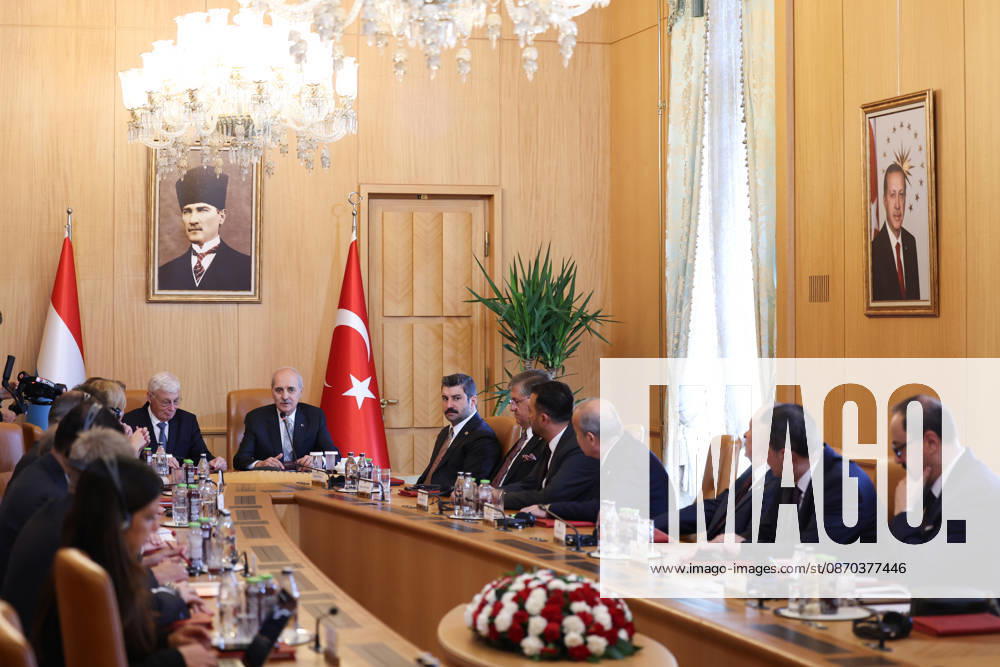 Speaker of the Turkish Parliament Numan Kurtulmus meets Luxembourg Counterpart Claude Wiseler in Ankara ANKARA, TURKIYE - OCTOBER 22: (---- - MANDATORY CREDIT - TURKISH GRAND NATIONAL ASSEMBLY HANDOUT - NO MARKETING NO ADVERTISING CAMPAIGNS - DISTRIBUTED AS A SERVICE TO CLIENTS----) Speaker of the Grand National Assembly of Turkiye Numan Kurtulmus meets with Claude Wiseler, President of the Chamber of Deputies of Luxembourg, at the Turkish Grand National Assembly in Ankara, Turkiye on October 22, 2026. Turkish Grand National Assembly Anadolu Ankara Turkey. Editorial use only. Please get in touch for any other usage.