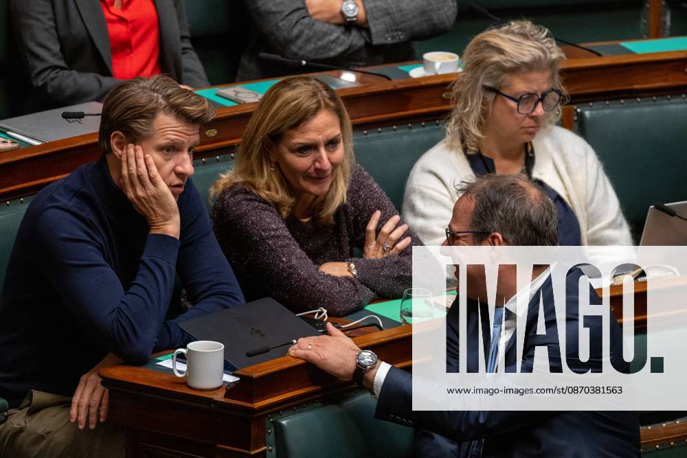 N-VA s Axel Ronse; N-VA s Kathleen Depoorter and N-VA s Sophie De Wit pictured during a plenary session of the Chamber at the federal parliament in Brussels, Thursday 22 October 2026. NICOLASxMAETERLINCK 190651284