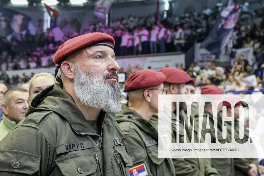 SERBIA, BELGRADE - OCTOBER 22, 2026: Servicemen are seen during a rally at the Ranko Zeravica Sports Hall in support of Serbia s former President Aleksandar Vucic ahead of the 2026 Serbian parliamentary election scheduled for October 25. Vucic will head the list of the ruling Serbian Progressive Party (SNS) and run as its prime ministerial candidate Belgrade Serbia - ZUMAt113 20261022_zaa_t113_529