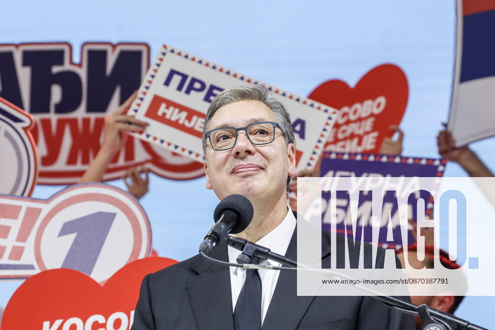 SERBIA, BELGRADE - OCTOBER 22, 2026: Serbia s former President Aleksandar Vucic speaks at a rally at the Ranko Zeravica Sports Hall ahead of the 2026 Serbian parliamentary election scheduled for October 25. Vucic will head the list of the ruling Serbian Progressive Party (SNS) and run as its prime ministerial candidate Belgrade Serbia - ZUMAt113 20261022_zaa_t113_537