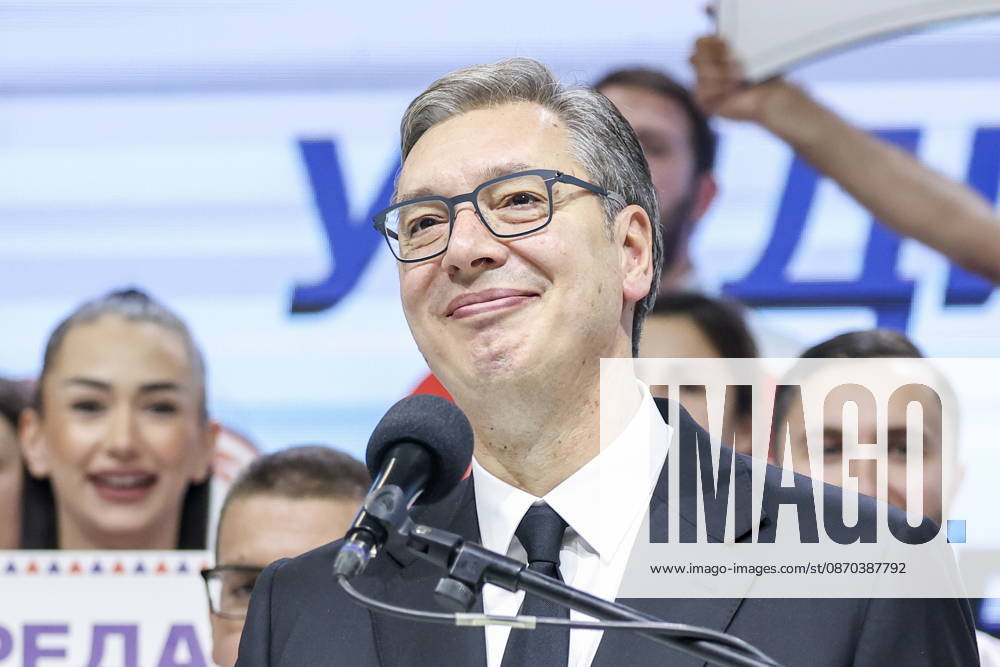 SERBIA, BELGRADE - OCTOBER 22, 2026: Serbia s former President Aleksandar Vucic speaks at a rally at the Ranko Zeravica Sports Hall ahead of the 2026 Serbian parliamentary election scheduled for October 25. Vucic will head the list of the ruling Serbian Progressive Party (SNS) and run as its prime ministerial candidate Belgrade Serbia - ZUMAt113 20261022_zaa_t113_538