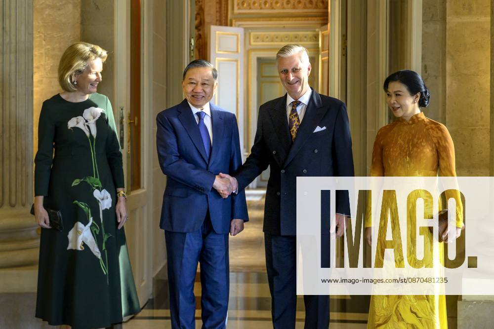 HRH the King Receives To Lam President Of Vietnam LAEKEN, BELGIUM - His Excellency To Lam and spouse Ngô ThË Ph°¡ng Ly pictured with King Philippe of Belgium and Queen Mathilde of Belgium during their visit to the Laeken Palace on October 23, 2026 in Laeken, Belgium, 23 10 2026 Laeken Belgium