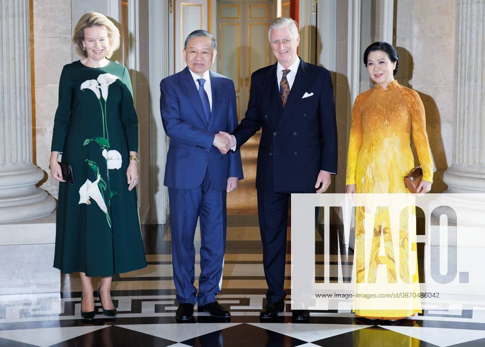 Queen Mathilde of Belgium, Vietnam President To Lam, King Philippe - Filip of Belgium and Ngo Phuong Ly pose at a royal audience at the Castle of Laeken, on Friday 23 October 2026. The President of Vietnam and his wife visit Belgium from 21 to 24 October. BENOITxDOPPAGNE 190732976
