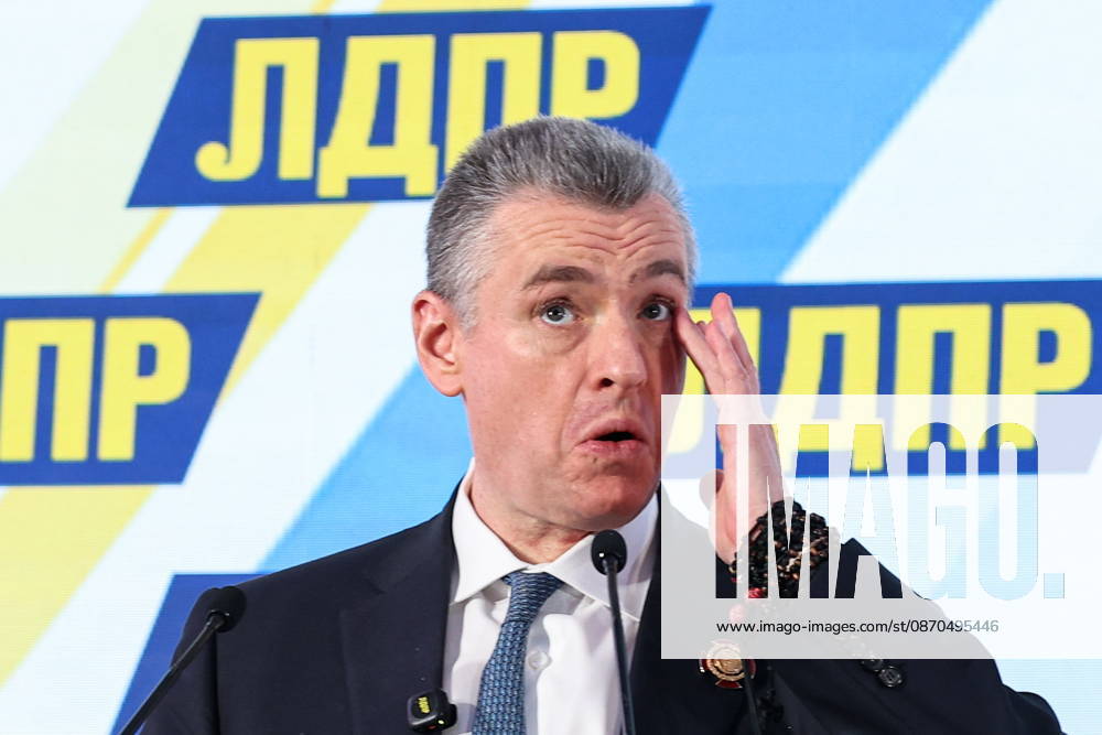 RUSSIA, MOSCOW - OCTOBER 23, 2026: Chairman Leonid Slutsky addresses an All-Russian Convention of the Russian Liberal Democratic Party (LDPR) held to sum up the recent 2026 Russian parliamentary elections and outline the directions in the party s development for years to come. Mikhail Sinitsyn TASS 99805787