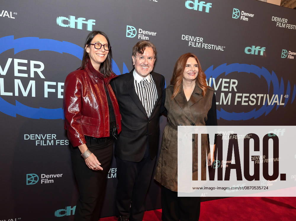 Director SHERYL GLUBOK, Actor JEREMY SWIFT, and Actor MARIAN HINKLE of the film Welcome to the Fishbowl pose for a group photo during the 49th. Denver Film Festival Red Carpet event at the Ellie Caulkins Opera House Thursday night. Credit Image: ZUMA Press Wire) Denver USA - ZUMAav4_ 20261023_zaf_av4_008