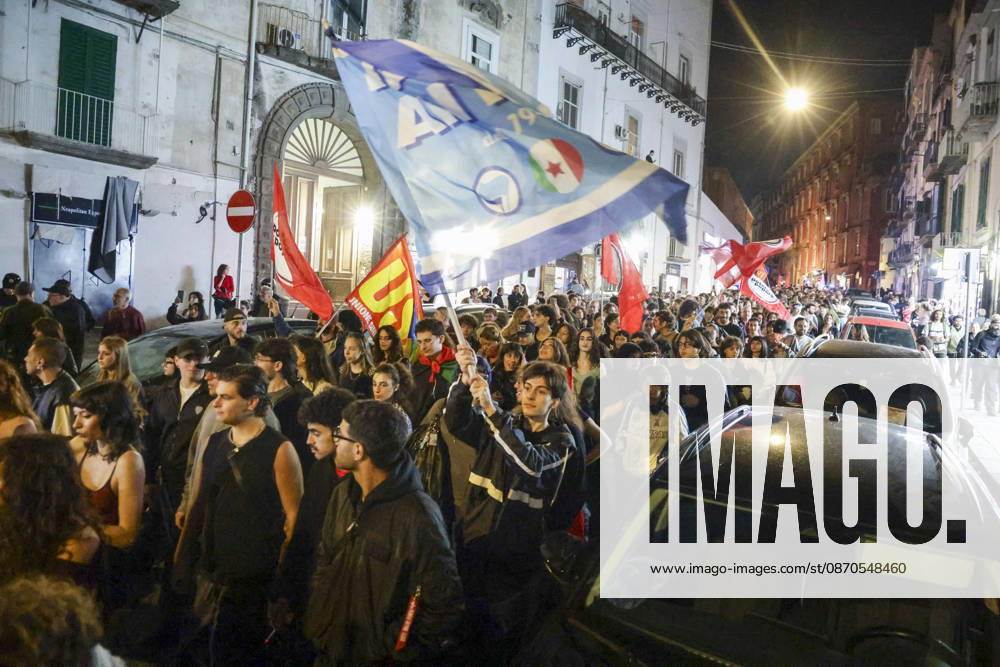 Protesters Clash with Police in Naples Students, trade union members and activists from Potere al Popolo take part in a demonstration against the rising cost of living in Piazza Municipio. Clashes between demonstrators and police break out during the protest. ABP18184