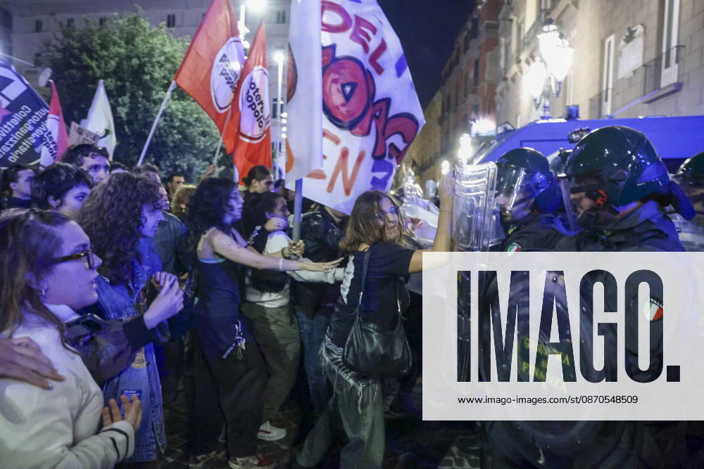 Protesters Clash with Police in Naples Students, trade union members and activists from Potere al Popolo take part in a demonstration against the rising cost of living in Piazza Municipio. Clashes between demonstrators and police break out during the protest. ABP18688