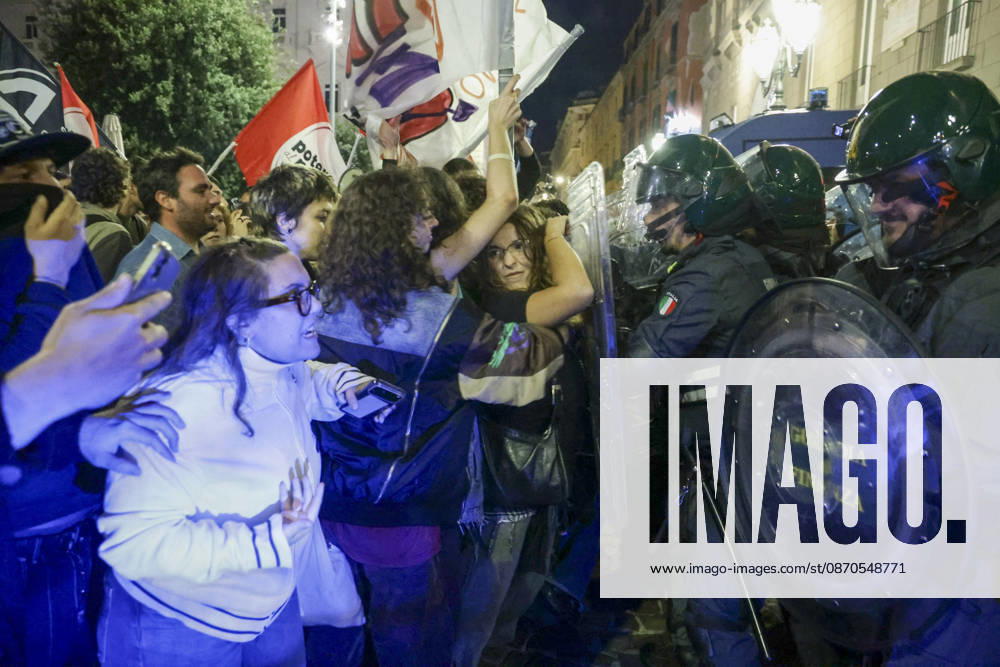 Protesters Clash with Police in Naples Students, trade union members and activists from Potere al Popolo take part in a demonstration against the rising cost of living in Piazza Municipio. Clashes between demonstrators and police break out during the protest. ABP18709