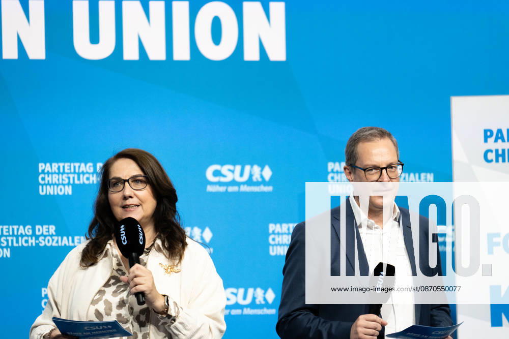 Munich, Bavaria, Germany October 23, 2026: The 2026 Party Convention of the CSU (Christian Social Union) at Messe München. Forum: LOCAL POLITICS, STRONG COMMUNITIES. A BRIGHT FUTURE. Tanja Schorer-Dremel (Member of the State Parliament) and CSU Secretary General Martin Huber (Member of the State Parliament)