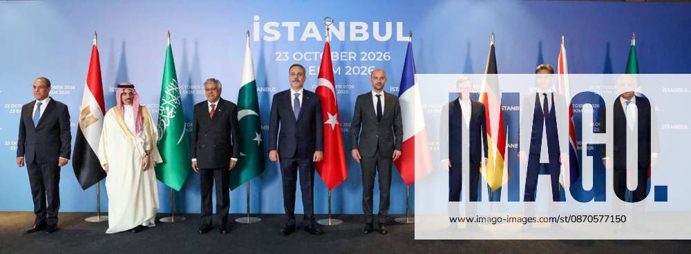 Foreign Ministers Attend R4-E4 Ministerial Meeting in Istanbul Foreign ministers from Egypt, Saudi Arabia, Turkey and Pakistan, alongside their counterparts from Italy, the United Kingdom, Germany and France, attend the first joint ministerial meeting of the R4 and E4 groups in Istanbul, Turkey, on October 23, 2026. The meeting focuses on supporting efforts to de-escalate tensions in the Middle East and strengthening diplomatic coordination to address regional crises. Photo by Egyptian Foreign Minister Office apaimages Cairo Cairo Egypt 231026_Turkey_EPO_00(7)