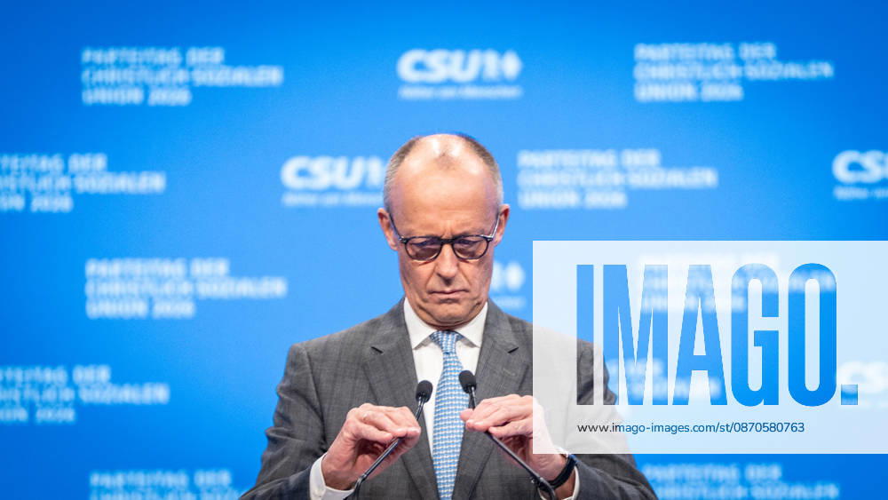 Chancellor Friedrich Merz speaks at the CSU Party Convention in Munich; CSU Party Convention in Munich, Munich, Bavaria, Germany; Munich Trade Fair Grounds
