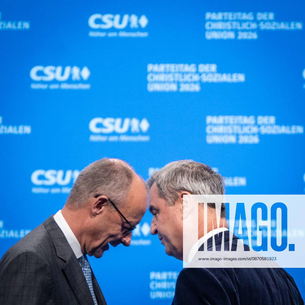 Chancellor Friedrich Merz with CSU Party Chairman Markus Söder at the CSU Party Convention in Munich, Munich, Bavaria, Germany, Munich Trade Fair Grounds