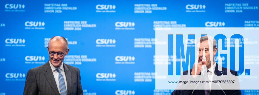 Chancellor Friedrich Merz with CSU Party Chairman Markus Söder at the CSU Party Convention in Munich, Munich, Bavaria, Germany, Munich Trade Fair Grounds