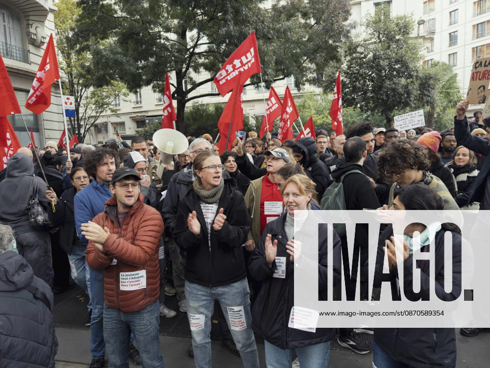 Lyon France Anti-Government Protest Demonstrators carry red union flags during a street protest in Lyon, France, on October 24, 2026. The demonstration took place amid renewed protests over living costs, wages and public services, while authorities restricted gatherings in parts of central Lyon following unrest during demonstrations the previous weekend. Lyon Rhone Alpes France
