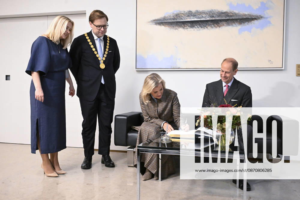 LKS 20261026 Mayor of Helsinki Daniel Sazonov with wife Anita Westerholm (L) met with visiting Britain s Prince Edward, Duke of Edinburgh and Sophie Duchess of Edinburgh at the Helsinki City Hall in Finland on Monday, 26th Oct., 2026. Prince Edward and Duchess Sophie are in Finland between 26th and 28th October. - MIKKO STIG Helsinki Finland