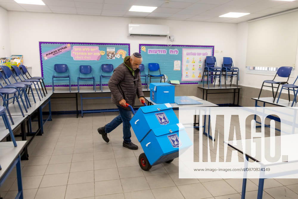 Preparations continue for upcoming Knesset parliamentary elections in Israel TEL AVIV, ISRAEL - OCTOBER 26: Ballot boxes are set up at the A.D. Gordon school in the Herzliya district of Tel Aviv, Israel, on October 26, 2026. Preparations continue for the upcoming Knesset parliamentary elections scheduled for October 27. Voting will take place tomorrow, running from 07:00 to 22:00 local time. Nir Keidar Anadolu Tel Aviv Israel. Editorial use only. Please get in touch for any other usage.