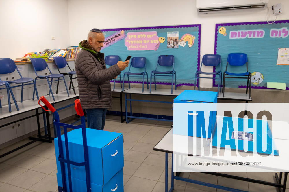 Preparations continue for upcoming Knesset parliamentary elections in Israel TEL AVIV, ISRAEL - OCTOBER 26: Ballot boxes are set up at the A.D. Gordon school in the Herzliya district of Tel Aviv, Israel, on October 26, 2026. Preparations continue for the upcoming Knesset parliamentary elections scheduled for October 27. Voting will take place tomorrow, running from 07:00 to 22:00 local time. Nir Keidar Anadolu Tel Aviv Israel. Editorial use only. Please get in touch for any other usage.