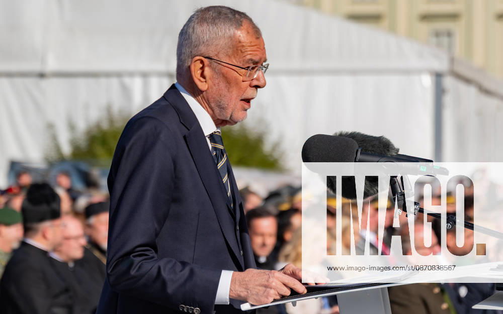 Official celebrations for Austria’s National Day 2026 Oath-taking ceremony during the official celebrations for National Day 2026 at Heldenplatz in Vienna, Austria. Image shows Alexander Sascha Van der Bellen, Federal President of the Republic of Austria, in Vienna at Heldenplatz, Vienna, Austria
