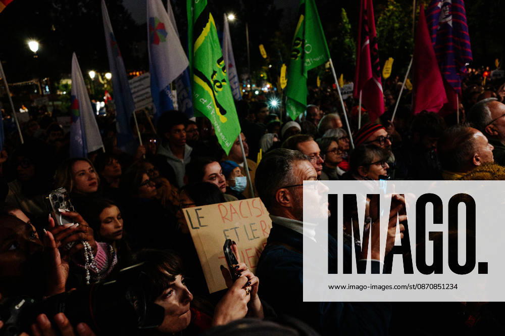 Several thousand people gathered at Stalingrad in Paris to condemn the murder of Pengo Bossio Wangi, aged 26, in Trappes, and, more broadly, the climate of racism prevailing in France, with the alleged perpetrators including certain television channels (such as CNews) and media outlets within the BollorÃ group. The crowd listened to numerous speakers from the traditional left. - 26 10 2026 - France Ile-de-France (region) Paris - JanxSchmidt-Whitley LexPictorium LePictorium_0344965