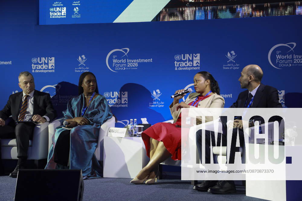 Doha Qatar Investment Forum A speaker participates in a panel discussion during the World Investment Forum 2026 in Doha, Qatar on October 26, 2026. The Forum brought together policymakers, business leaders and investors to discuss investment and economic cooperation. A session on ASEAN-GCC relations explored opportunities to strengthen investment ties between the two regions. Doha Baladiyat ad Dawhah Qatar