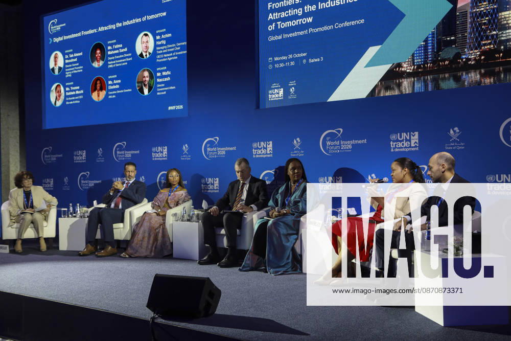 Doha Qatar Investment Forum A speaker participates in a panel discussion during the World Investment Forum 2026 in Doha, Qatar on October 26, 2026. The Forum brought together policymakers, business leaders and investors to discuss investment and economic cooperation. A session on ASEAN-GCC relations explored opportunities to strengthen investment ties between the two regions. Doha Baladiyat ad Dawhah Qatar