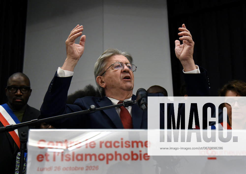 Jean-Luc Melenchon At Rally Against Racism In Tribute To Pengo Bossio Wangi - La Courneuve leftist party La France Insoumise (LFI) candidate in France s 2027 presidential election Jean-Luc Melenchon during a rally against racism and islamophobia to Pengo Bossio Wangi, victim of a racist attack in Trappes, in the Yvelines departement near Paris, by bursts whose alleged perpetrator, Kevin T. is suspected of having acted by racism, La Courneuve, France on October 26, 2026. Photo by Alain Apaydin ABACAPRESS.COM La Courneuve France