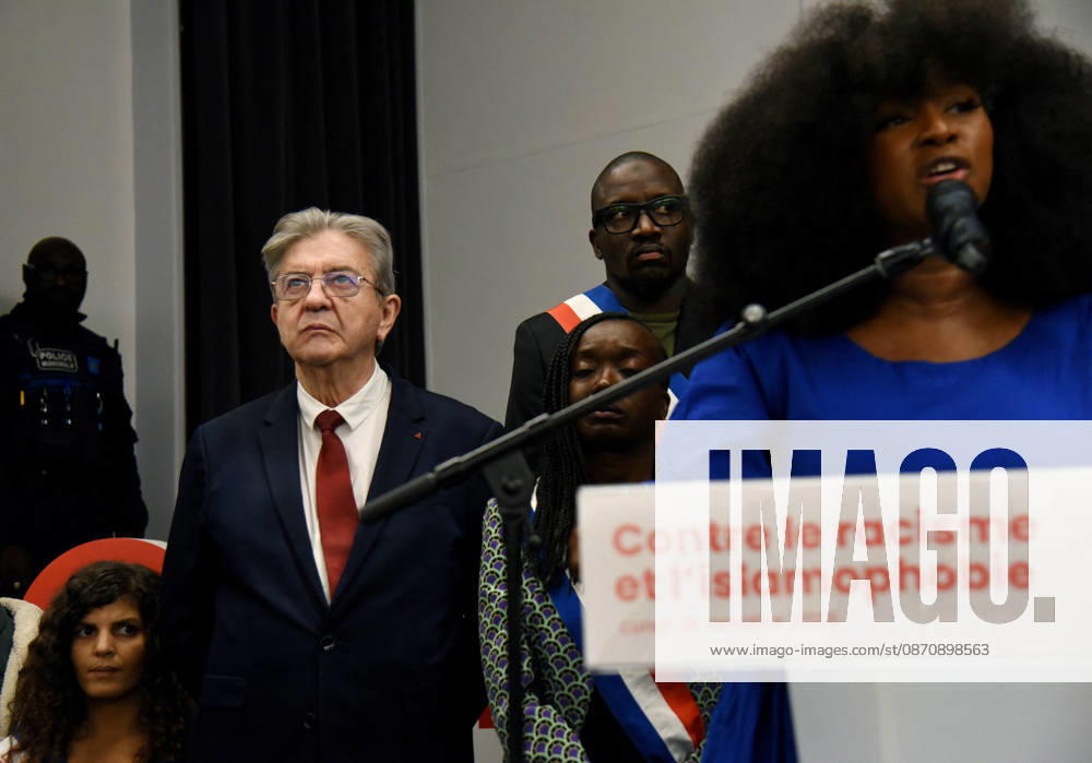 Jean-Luc Melenchon At Rally Against Racism In Tribute To Pengo Bossio Wangi - La Courneuve leftist party La France Insoumise (LFI) candidate in France s 2027 presidential election Jean-Luc Melenchon, anti-racist activist Assa Traore during a rally against racism and islamophobia to Pengo Bossio Wangi, victim of a racist attack in Trappes, in the Yvelines departement near Paris, by bursts whose alleged perpetrator, Kevin T. is suspected of having acted by racism, La Courneuve, France on October 26, 2026. Photo by Alain Apaydin ABACAPRESS.COM La Courneuve France