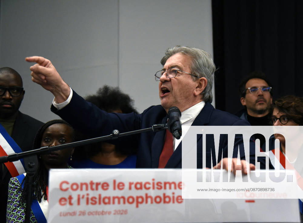 Jean-Luc Melenchon At Rally Against Racism In Tribute To Pengo Bossio Wangi - La Courneuve leftist party La France Insoumise (LFI) candidate in France s 2027 presidential election Jean-Luc Melenchon during a rally against racism and islamophobia to Pengo Bossio Wangi, victim of a racist attack in Trappes, in the Yvelines departement near Paris, by bursts whose alleged perpetrator, Kevin T. is suspected of having acted by racism, La Courneuve, France on October 26, 2026. Photo by Alain Apaydin ABACAPRESS.COM La Courneuve France