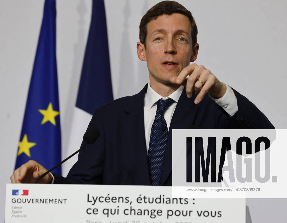 Edouard Geffray At Education Ministers Press Conference - Paris French Education Minister Edouard Geffray holds a press conference to present responses to high school and university students in Paris, France on October 26, 2026. Photo by Vernier JBV NEWS ABACAPRESS.COM Paris France