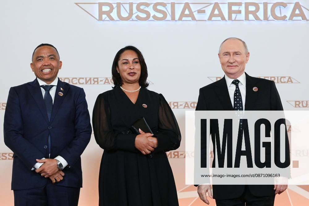 President Vladimir Putin officially greets heads of delegation at Russia-Africa Summit 9276246 28.10.2026 President Vladimir Putin during an official greeting ceremony for heads of delegation at the 3rd Russia-Africa Summit. Left: President for the Re-Foundation of the Republic of Madagascar Michael Randrianirina. Alexandr Kryazhev Sputnik Crediting the source in the following order photographer s name Russia-Africa Summit and Economic and Humanitarian forum host ÑÄhoto agency is mandatory when using the photo Moscow Russia
