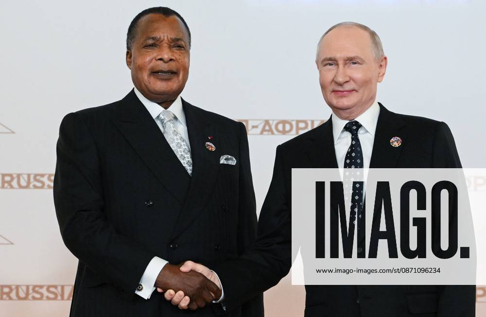 President Vladimir Putin officially greets heads of delegation at Russia-Africa Summit 9276267 28.10.2026 President Vladimir Putin during an official greeting ceremony for heads of delegation at the 3rd Russia-Africa Summit. Left: President of the Republic of the Congo Denis Sassou Nguesso. Alexandr Kryazhev Sputnik Crediting the source in the following order photographer s name Russia-Africa Summit and Economic and Humanitarian forum host ÑÄhoto agency is mandatory when using the photo Moscow Russia